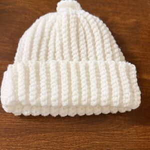 Children's Handmade White Knit Pom Beanie Hat